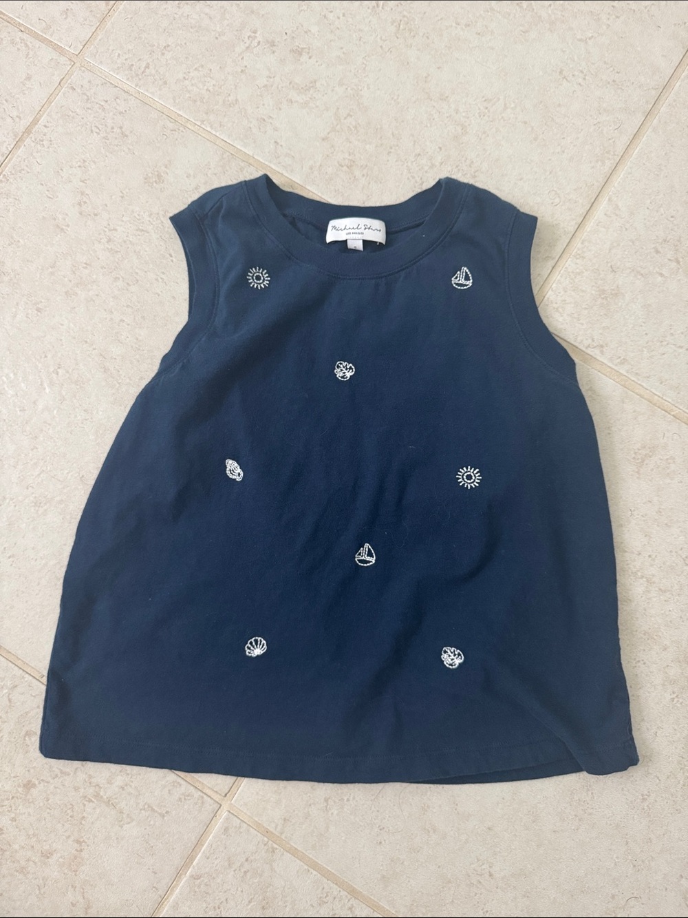 Michael Stars Nautical Embroidered Navy Sleeveless Tee